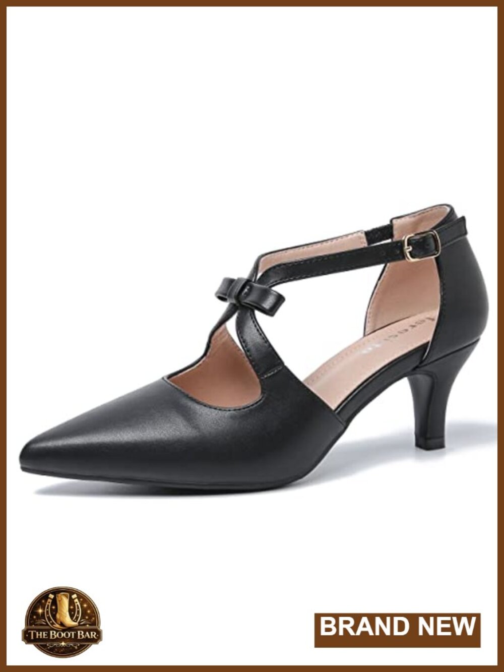 Women's Kitten Heels T Strap 2 Inch Low Heel Bow Pointed Toe D'Orsay Dressy